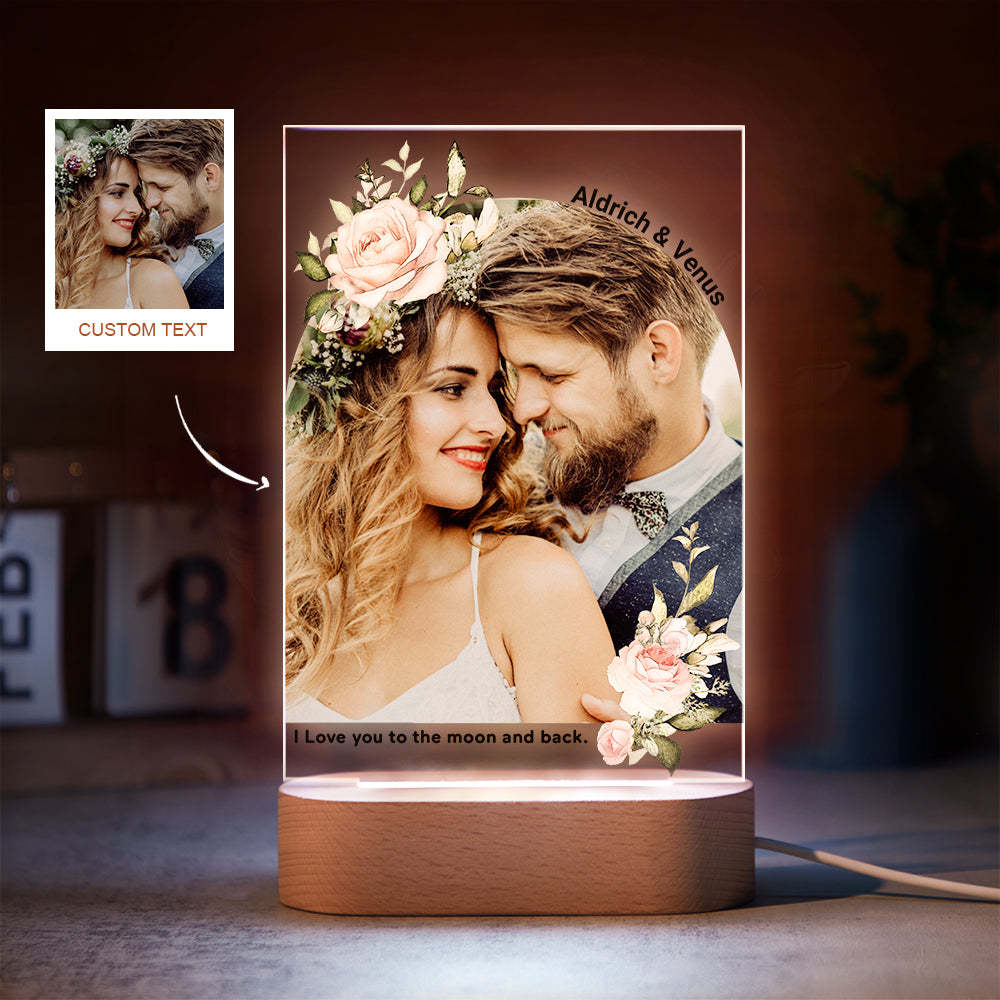 Personalisierter Fotodruck Mit Blumen Bunte Lampe Personalisiertes Acryl Nachtlicht Verlobungsgeschenk - meinemondlampe