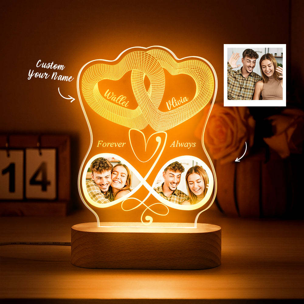 Unendlichkeitssymbol Liebe Benutzerdefinierte Foto Acryl Led Lampe, Personalisierte Plakette Valentinstagsgeschenk Für Ehefrau, Jahrestagsgeschenk Für Ihn, Herz Im Herzen - meinemondlampe