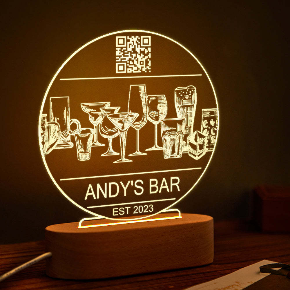 Personalisierte Qr Code Weinglas Nachtlicht 7 Farben Acryl Vintage 3d Lampe Vatertagsgeschenke - meinemondlampe