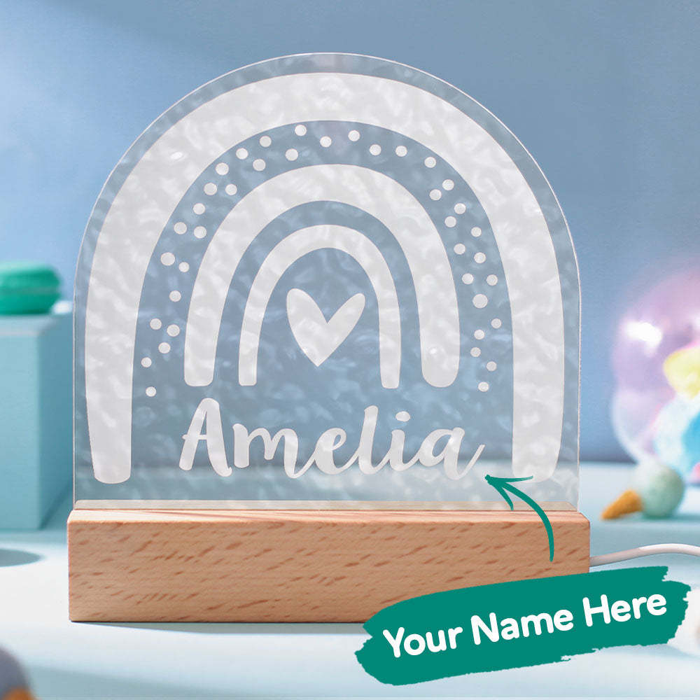 Personalisiertes Baby-geschenk, Kinderzimmer-dekoration, Individueller Name, Nachtlicht, Boho-regenbogenform, Wasserwellenlicht - meinemondlampe