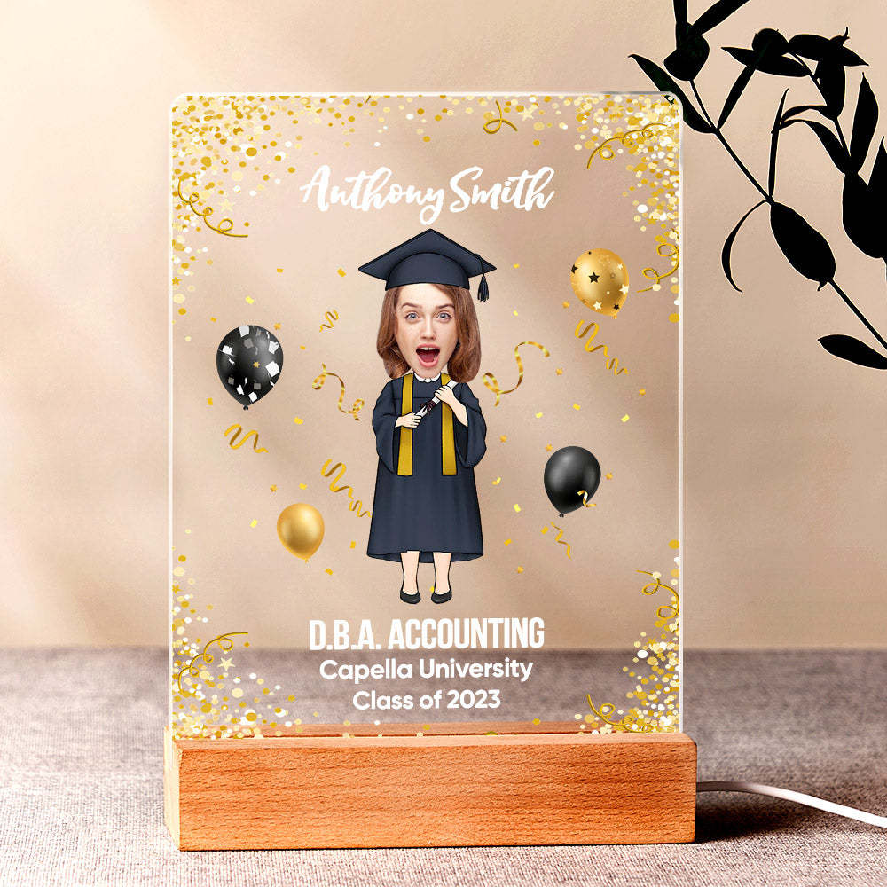 Geschenk Zur Abschlussfeier, Individuelles Foto, Anerkennung Der Abschlussfeier, Acryl-plakette, Lampe Personalisiert Ihren Namen, Ihr Diplom Und Ihre Schule - meinemondlampe