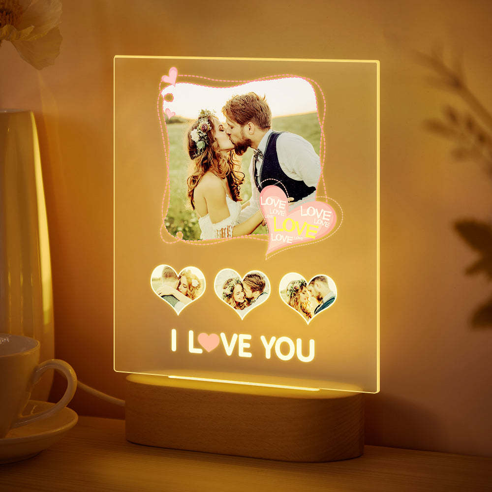 Personalisierte Foto-acryl-lampe, Personalisierbar, „i Love You“, Acryl-plakette, Bilderrahmen, Jahrestagsgeschenke - meinemondlampe