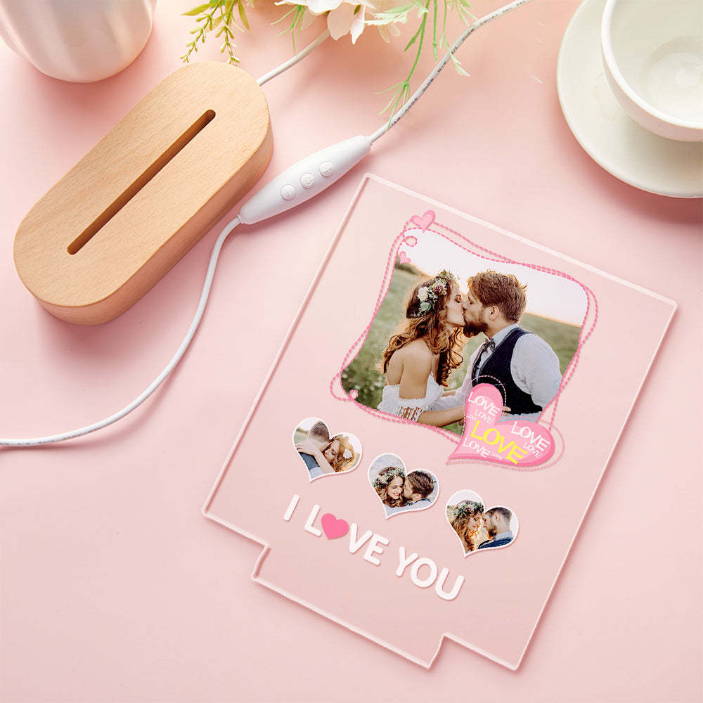 Personalisierte Foto-acryl-lampe, Personalisierbar, „i Love You“, Acryl-plakette, Bilderrahmen, Jahrestagsgeschenke - meinemondlampe