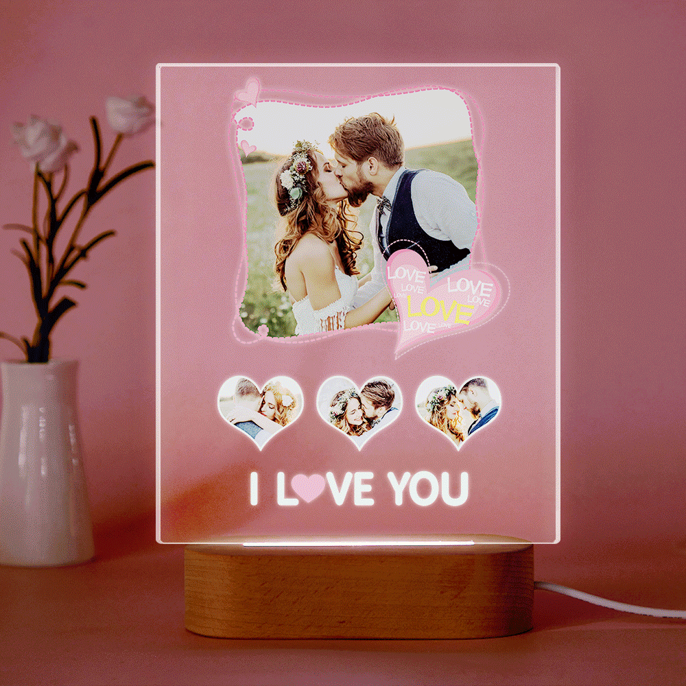 Personalisierte Foto-acryl-lampe, Personalisierbar, „i Love You“, Acryl-plakette, Bilderrahmen, Jahrestagsgeschenke - meinemondlampe