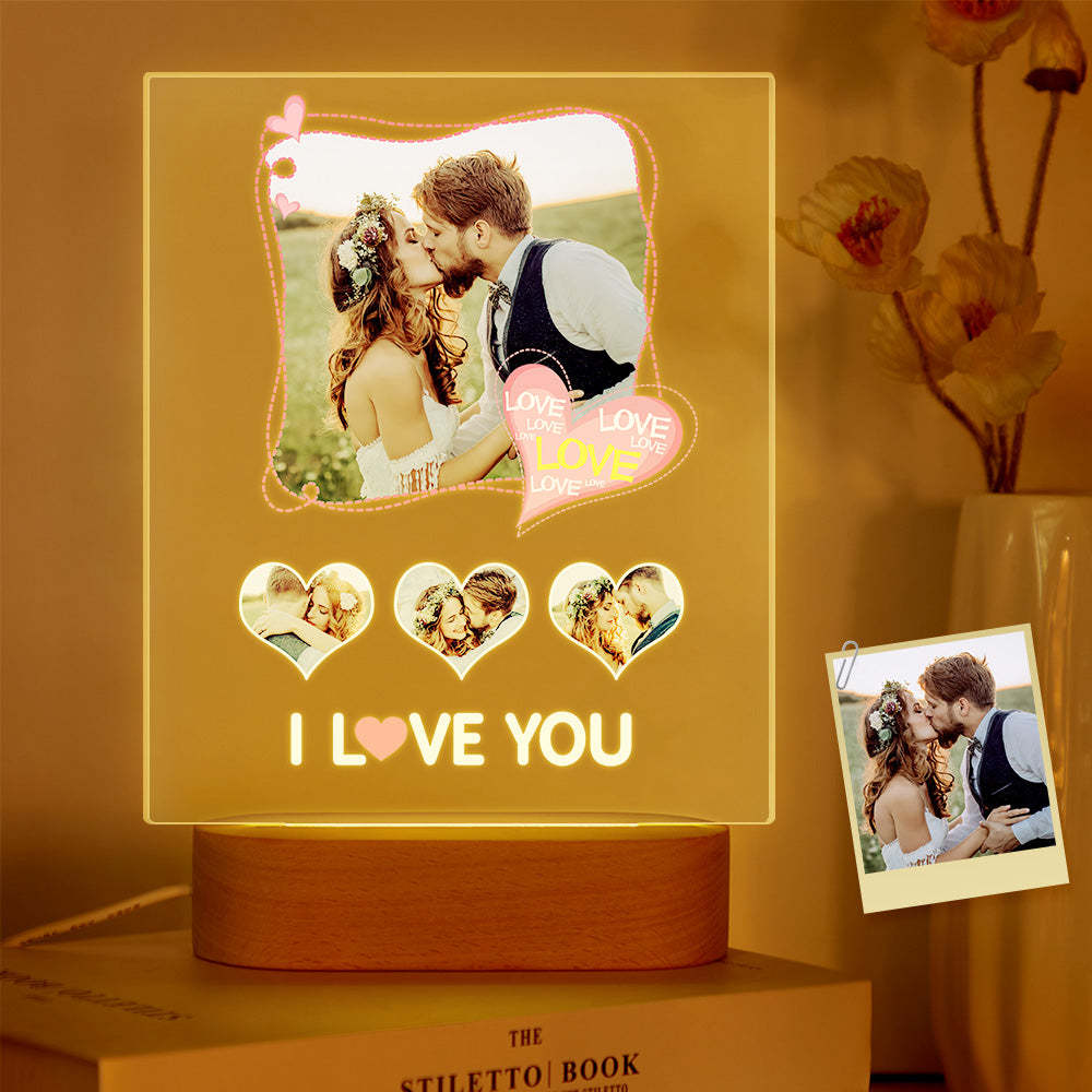 Personalisierte Foto-acryl-lampe, Personalisierbar, „i Love You“, Acryl-plakette, Bilderrahmen, Jahrestagsgeschenke - meinemondlampe