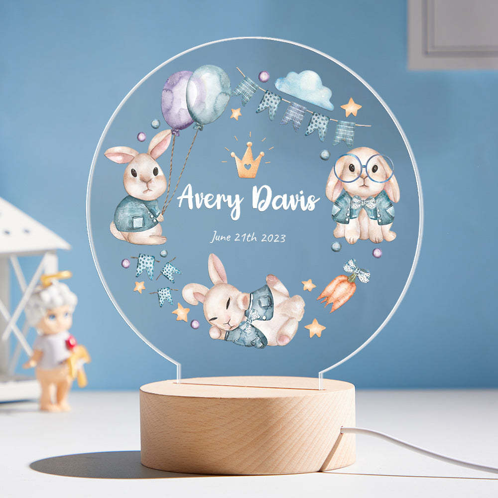 Die Besten Geburtstagsgeschenke Für Babys, Personalisiertes Süßes Kronen-kaninchen-nachtlicht, Individuelle Namensfahnen Und Ballon-tischlicht - meinemondlampe