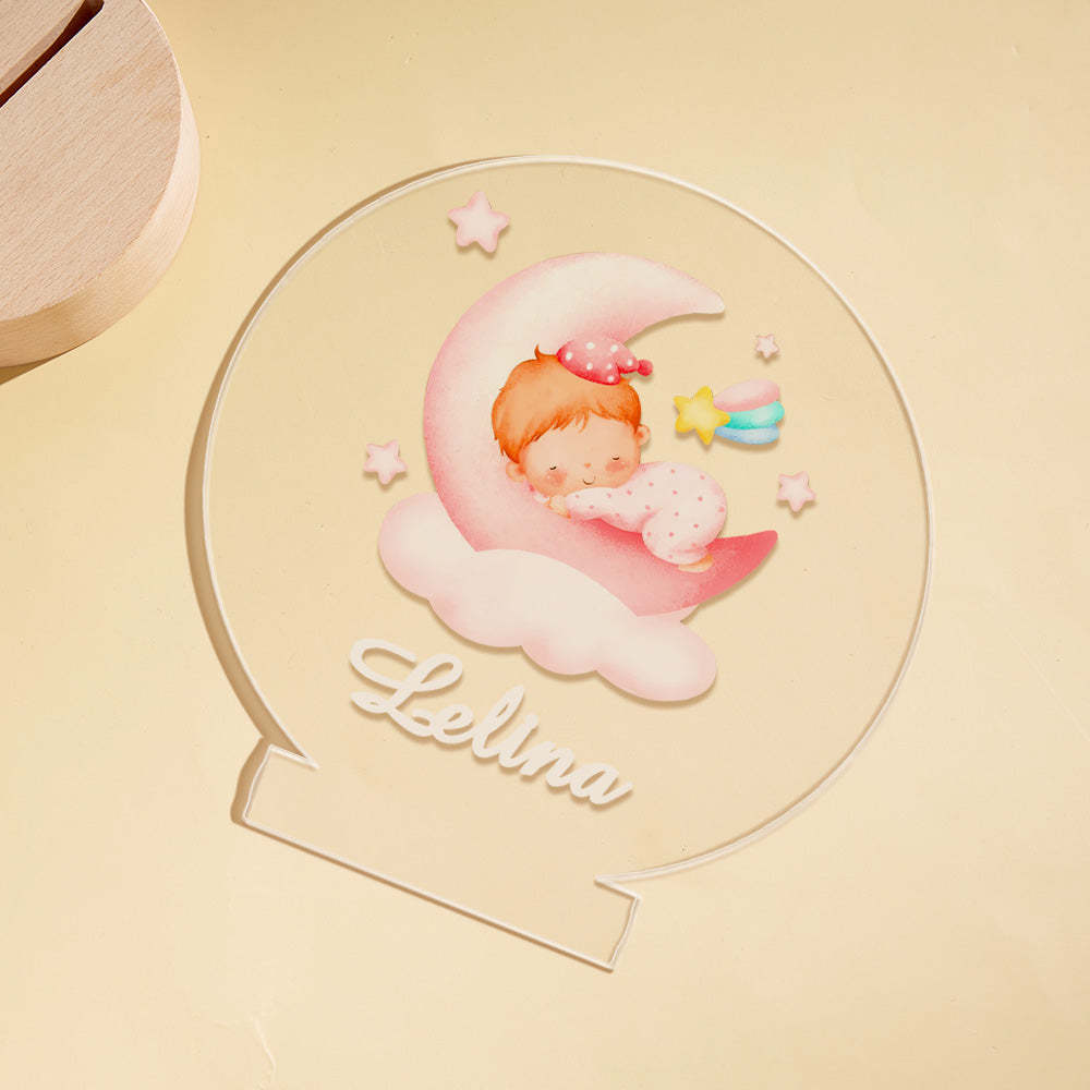 Personalisierte Namens-baby-schlafzimmerlampe, Personalisierbar, Schönes Baby, Das Auf Dem Mond Schläft, Für Neugeborene, Nachtlicht, Baby-geschenk - meinemondlampe