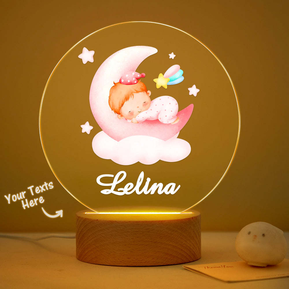 Personalisierte Namens-baby-schlafzimmerlampe, Personalisierbar, Schönes Baby, Das Auf Dem Mond Schläft, Für Neugeborene, Nachtlicht, Baby-geschenk - meinemondlampe