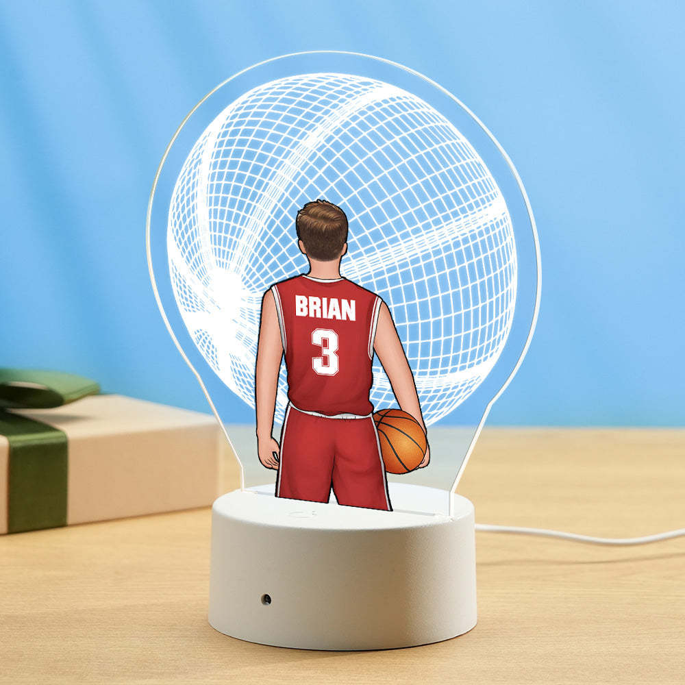 Benutzerdefinierte Basketball-spieler-lampe, Personalisierter Name Und Nummer, 3d-led-licht, Mehrfarbiger Sockel - meinemondlampe