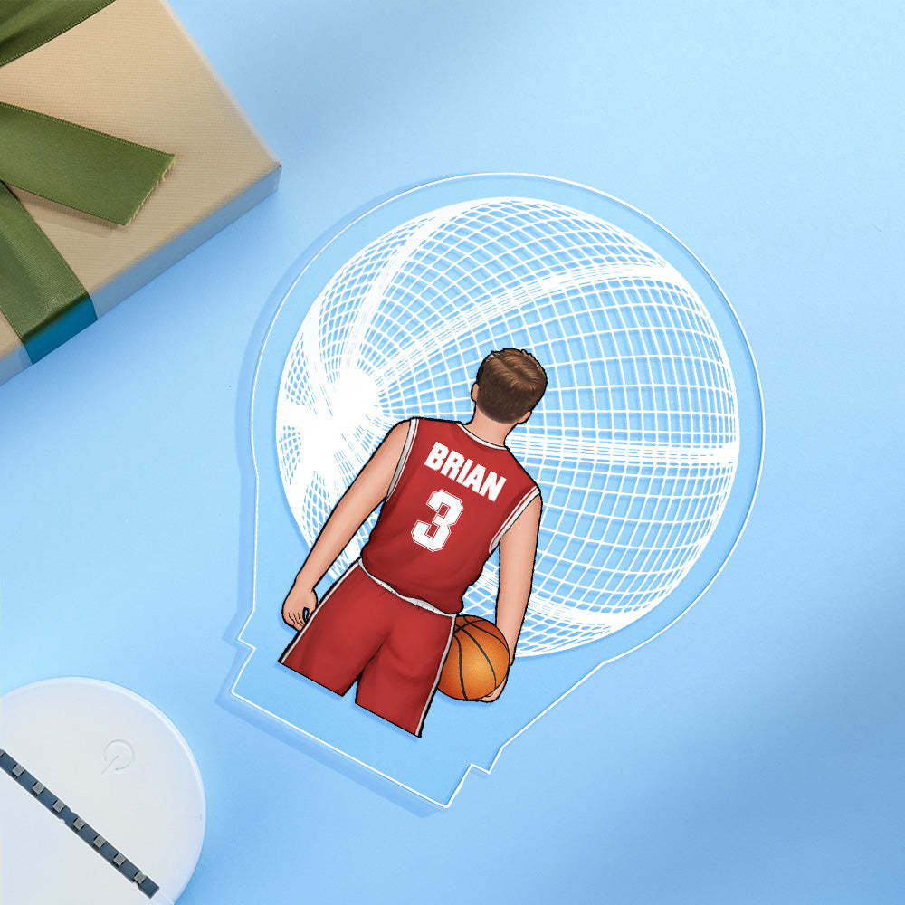 Benutzerdefinierte Basketball-spieler-lampe, Personalisierter Name Und Nummer, 3d-led-licht, Mehrfarbiger Sockel - meinemondlampe