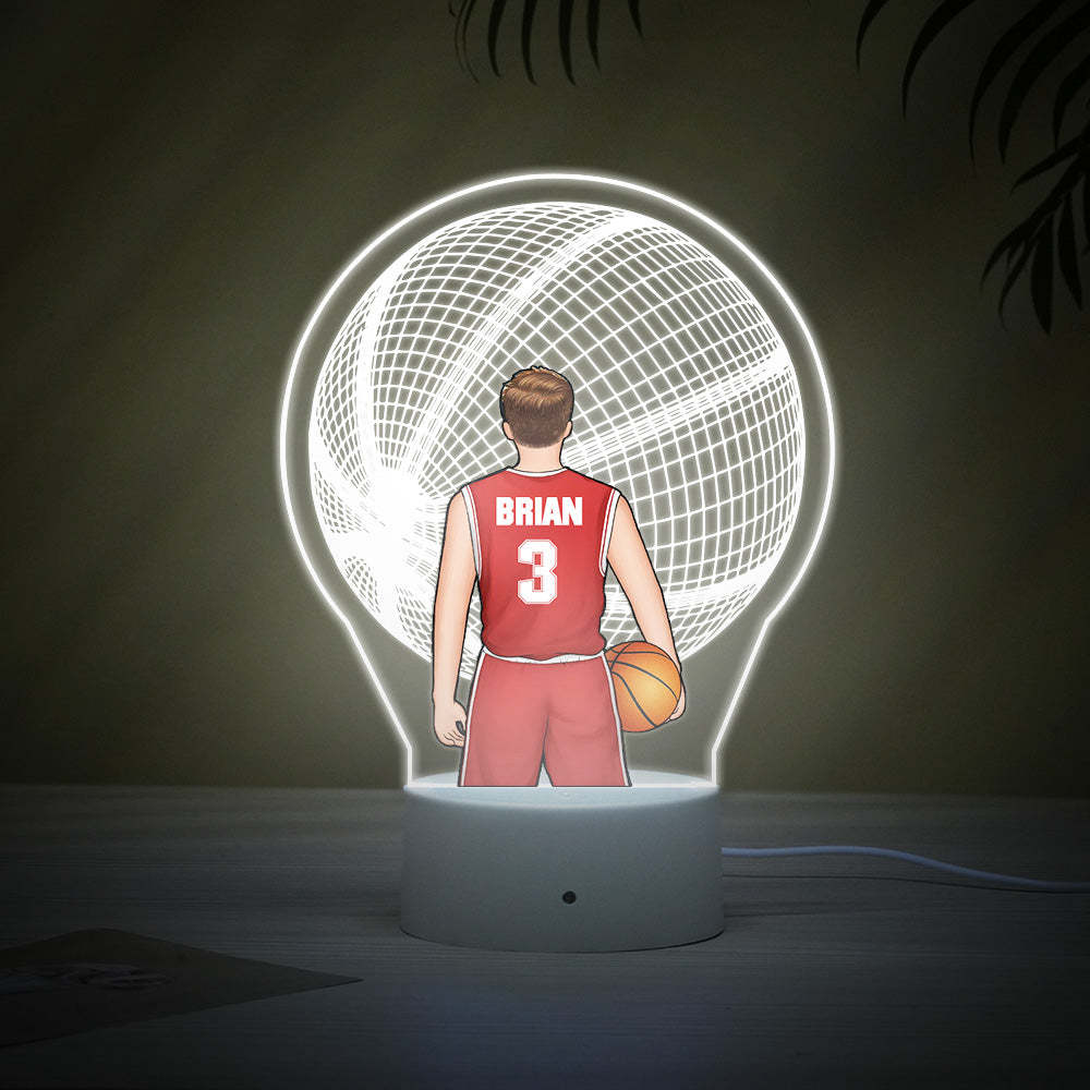 Benutzerdefinierte Basketball-spieler-lampe, Personalisierter Name Und Nummer, 3d-led-licht, Mehrfarbiger Sockel - meinemondlampe