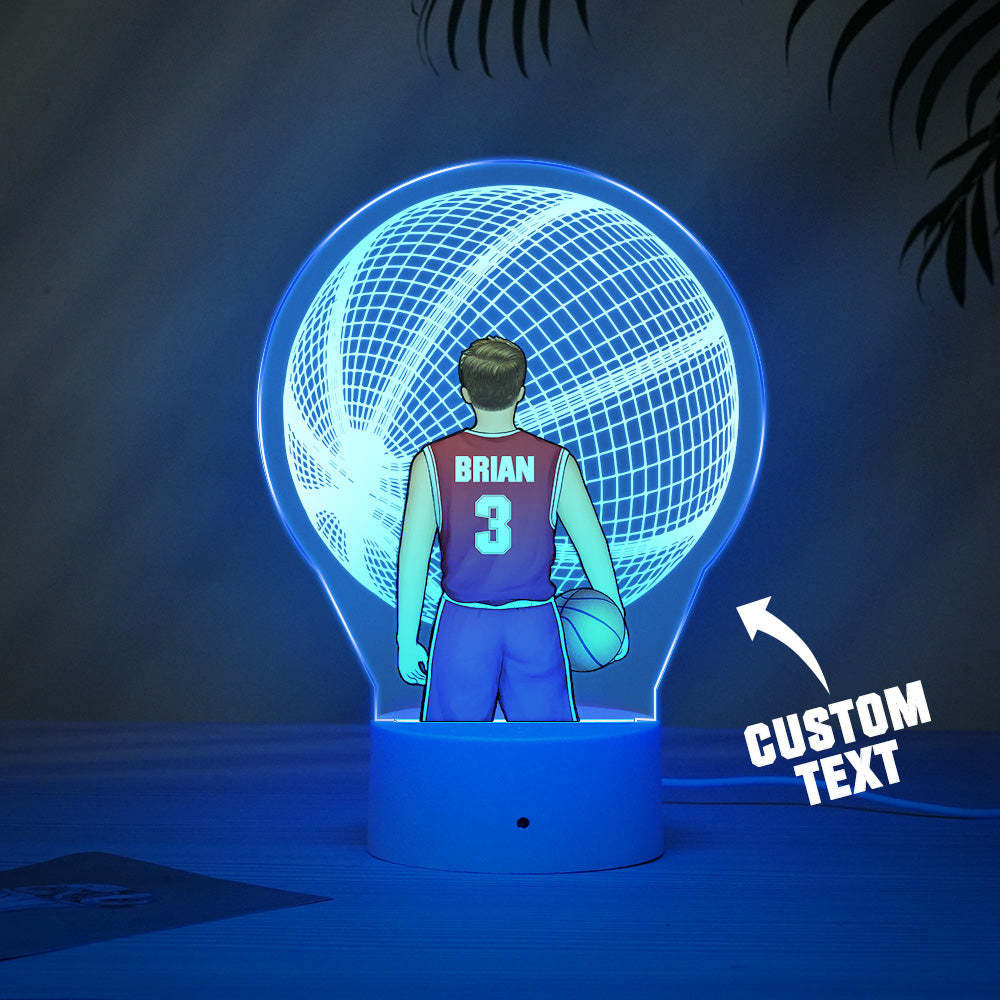 Benutzerdefinierte Basketball-spieler-lampe, Personalisierter Name Und Nummer, 3d-led-licht, Mehrfarbiger Sockel - meinemondlampe