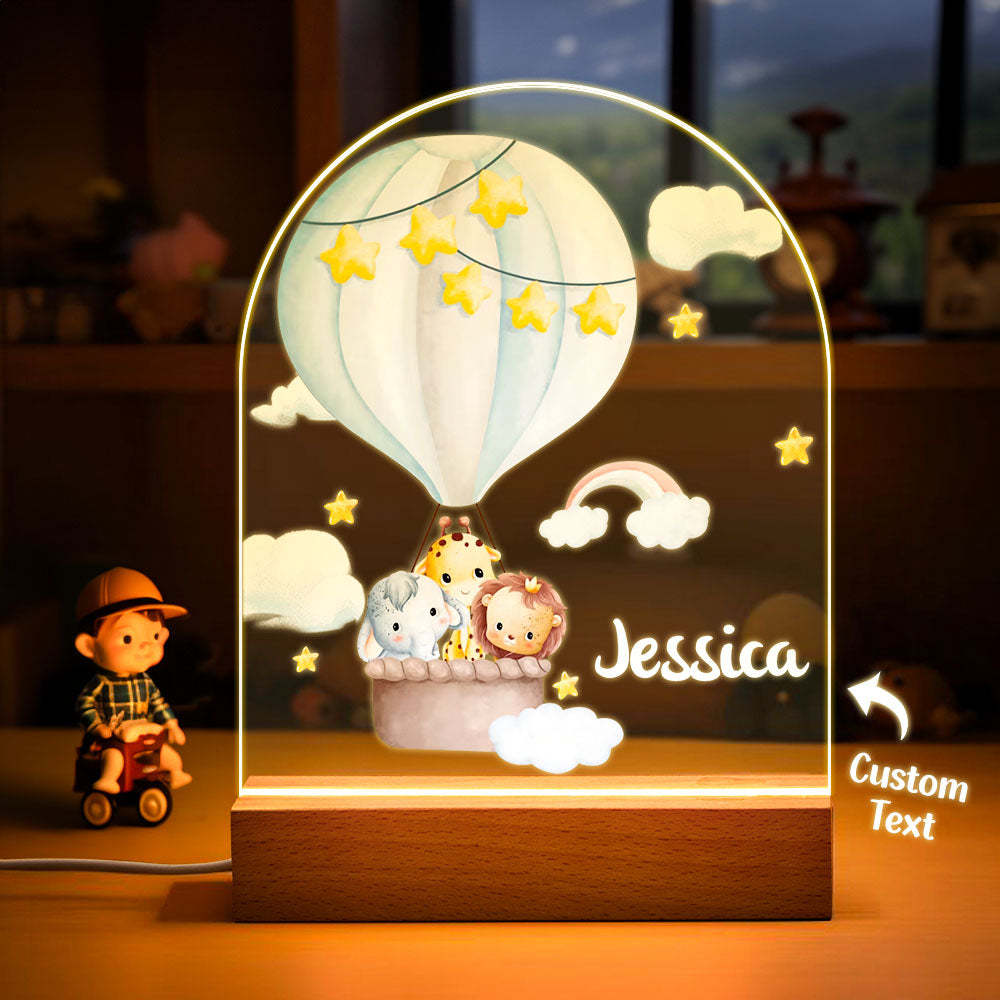 Personalisiertes Namenslicht Mit Tieren Im Heißluftballon, Personalisiertes Stern- Und Wolken-nachtlicht Für Kinder, Geschenk - meinemondlampe