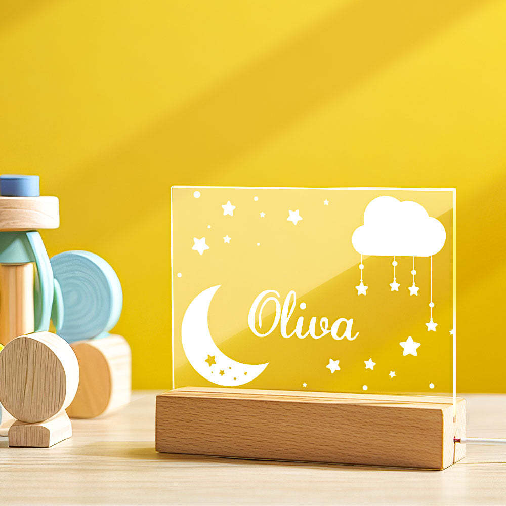 Personalisierte Sterne Und Mond Namenslampe, Personalisiertes Wolken-nachtlicht, Kinderzimmer-geschenk Für Kinder - meinemondlampe