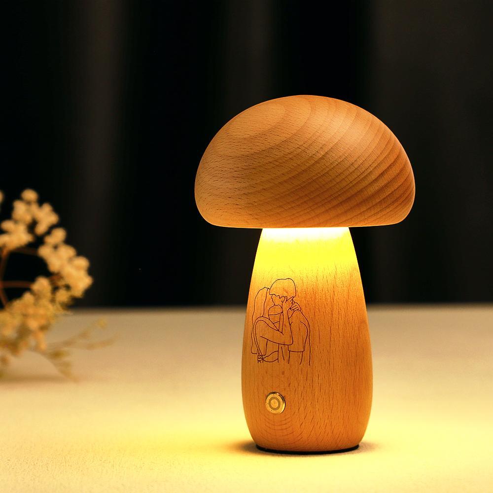 Echte Handgemachte Massivholz-pilzlampe, Nachttisch-ambiente-pilz-nachtlicht, Süßer Kleiner Pilz, Individuelles Foto, Geschenk Für Familie - meinemondlampe