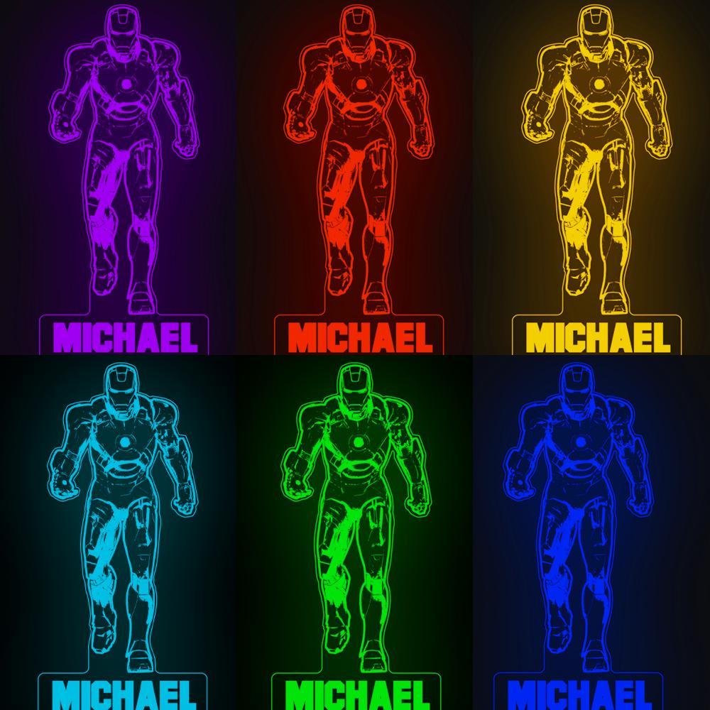 Personalisierte Iron Man Led-nachtlampe Mit Benutzerdefinierten Namensgeschenken Für Jungen - meinemondlampe