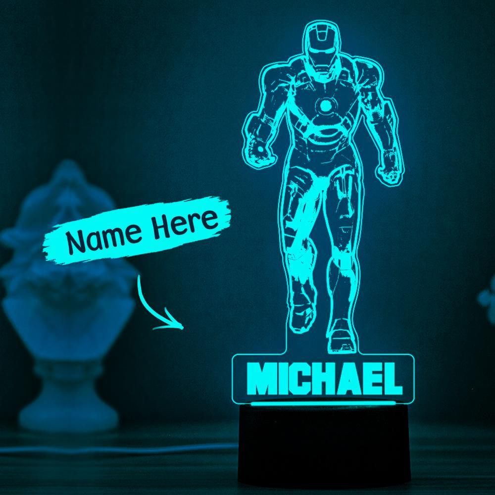 Personalisierte Iron Man Led-nachtlampe Mit Benutzerdefinierten Namensgeschenken Für Jungen - meinemondlampe