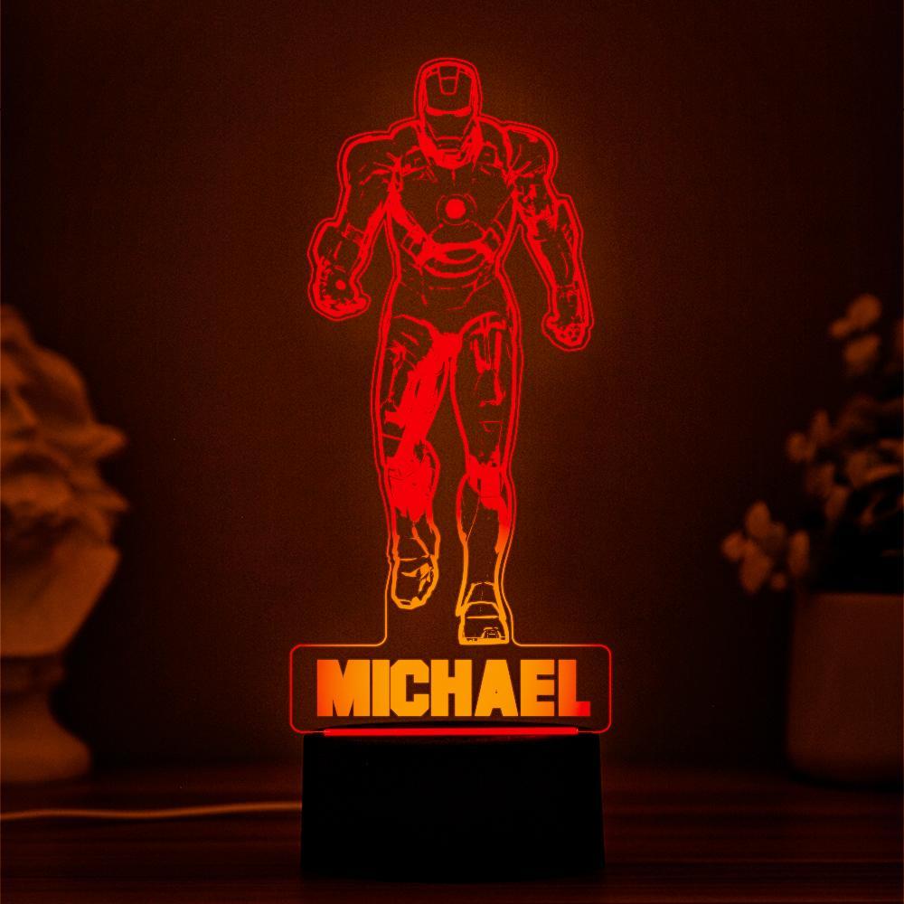 Personalisierte Iron Man Led-nachtlampe Mit Benutzerdefinierten Namensgeschenken Für Jungen - meinemondlampe