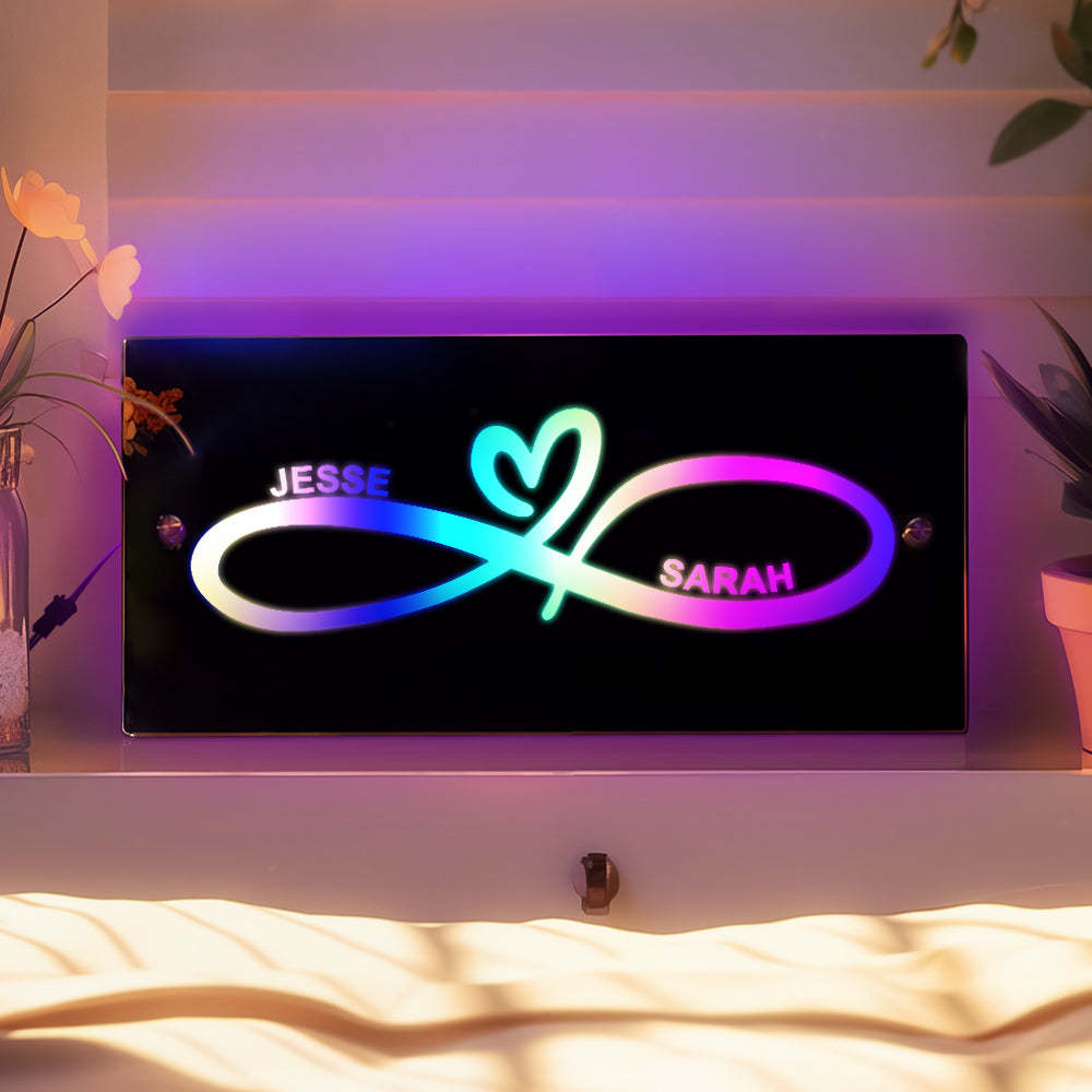 Personalisiertes Namensspiegel-licht-unendlichkeits-herz-paargeschenk - meinemondlampe