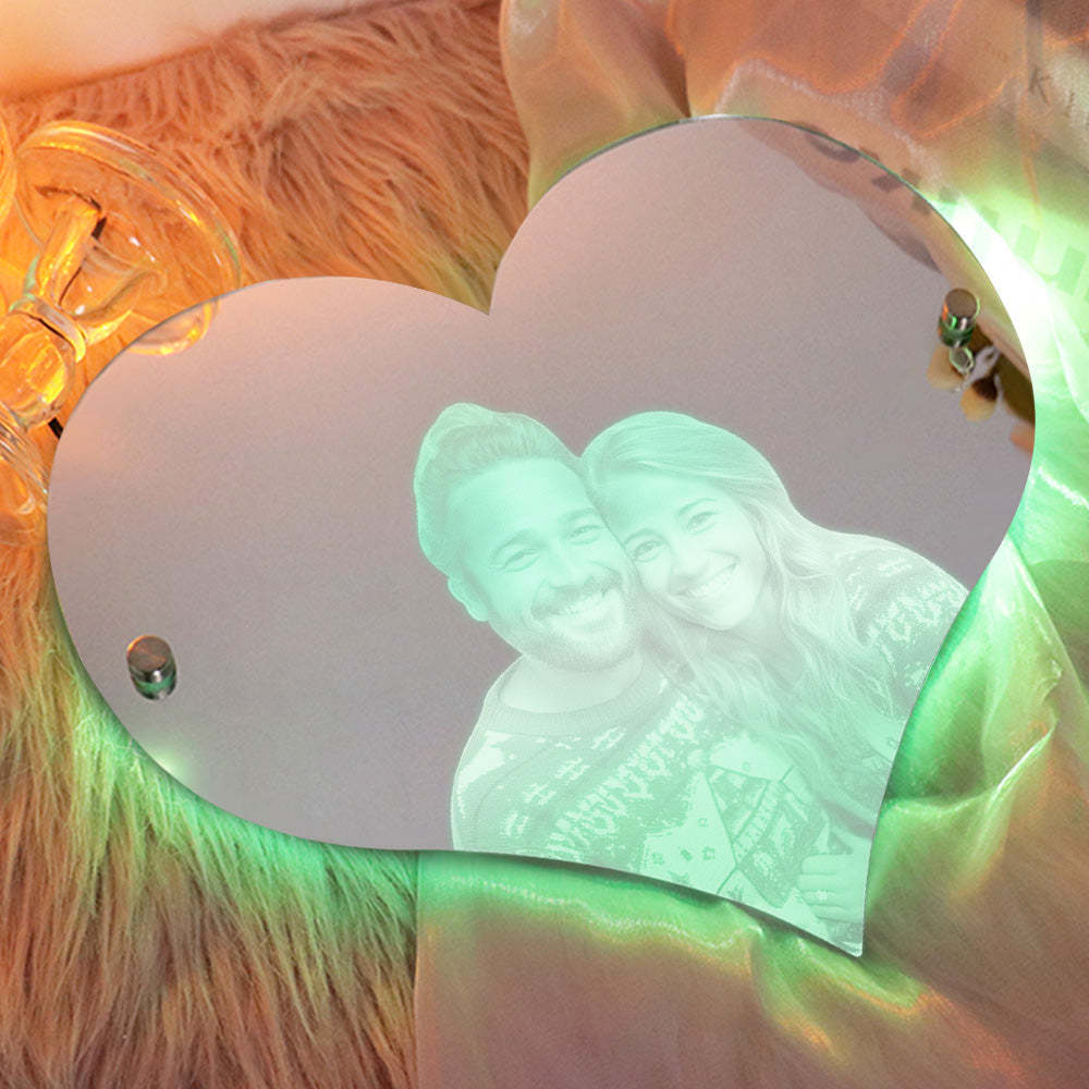 Personalized Heart Shaped Photo Led Mirror Light Couple Gift - meinemondlampe