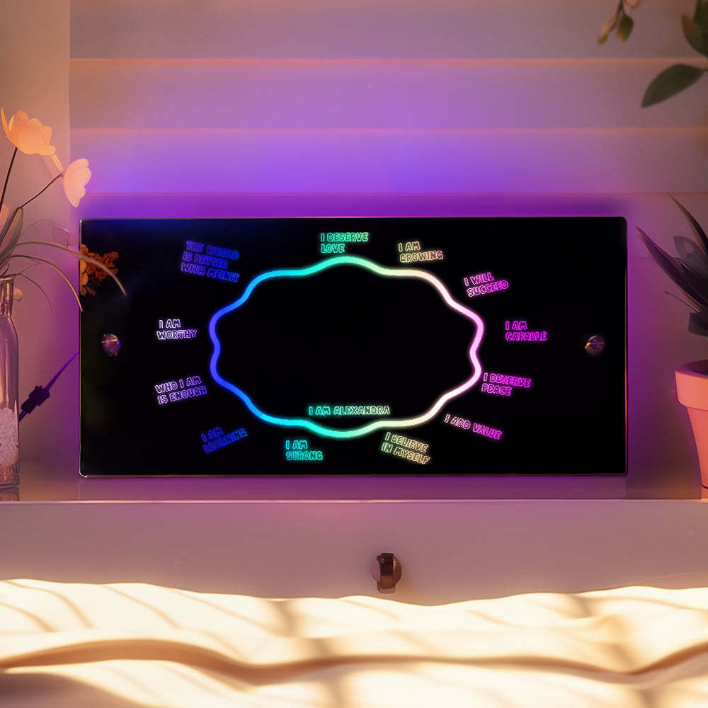 Personalisierter Affirmationsspiegel Nachtlicht Schlafzimmer Dekor - meinemondlampe