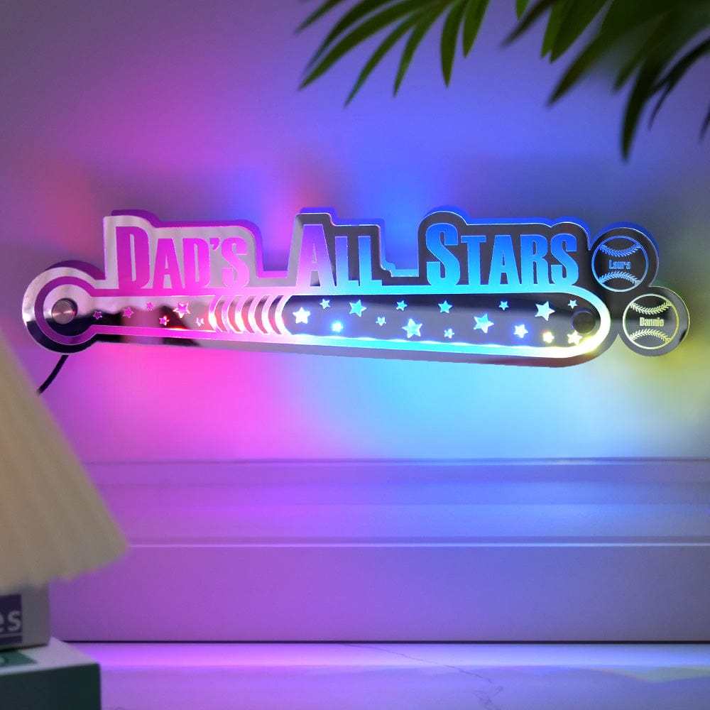 Personalisiertes Baseball-spiegellicht Für Papa Mit Familiennamen, Personalisiertes Geschenk Für Papa - meinemondlampe