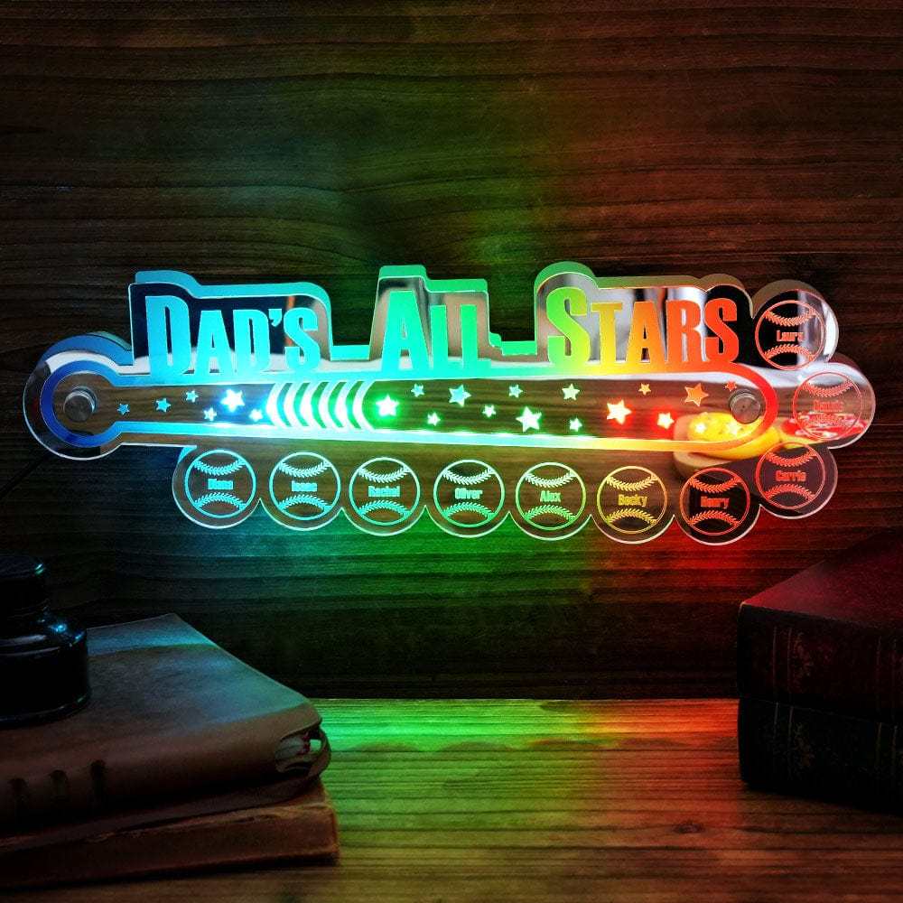 Personalisiertes Baseball-spiegellicht Für Papa Mit Familiennamen, Personalisiertes Geschenk Für Papa - meinemondlampe