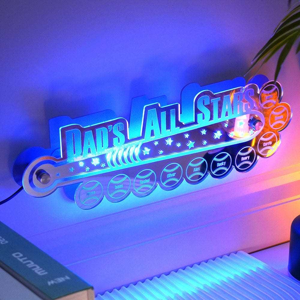 Personalisiertes Baseball-spiegellicht Für Papa Mit Familiennamen, Personalisiertes Geschenk Für Papa - meinemondlampe
