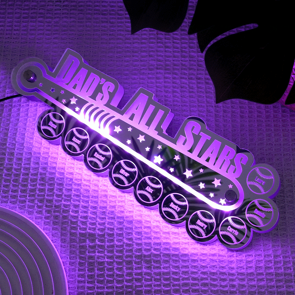 Personalisiertes Baseball-spiegellicht Für Papa Mit Familiennamen, Personalisiertes Geschenk Für Papa - meinemondlampe