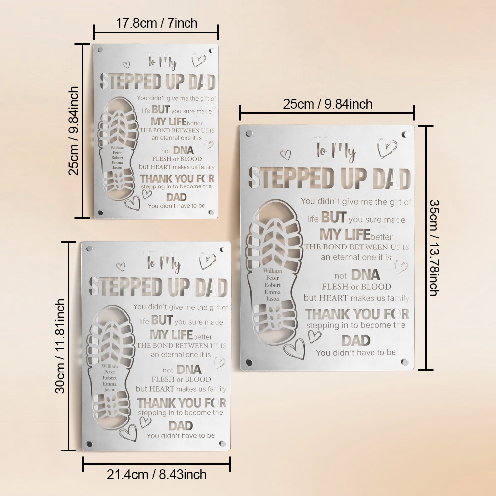 Personalisiertes Stepted Up Dad Spiegellicht Papas Fußabdruck Schild Geschenk Zum Vatertag - meinemondlampe