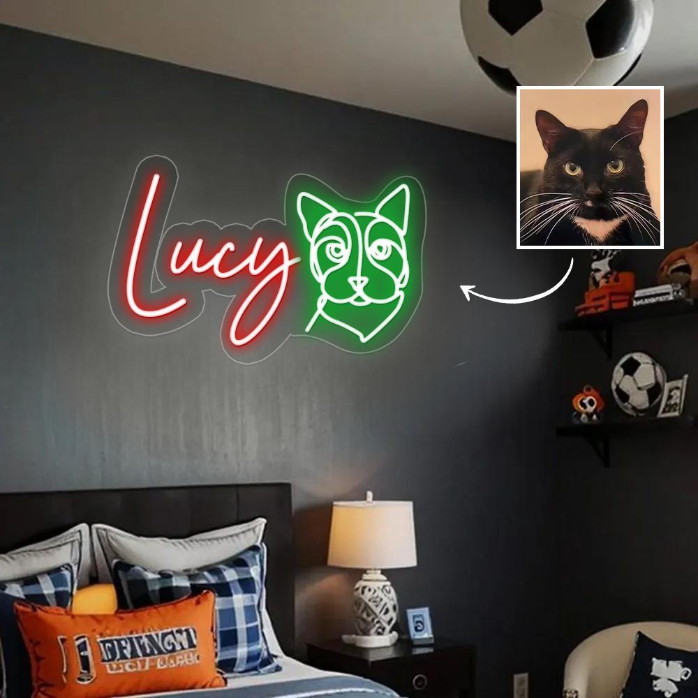 Personalisierte Led-neonreklame Mit Foto Und Namen Ihres Haustiers – Das Perfekte Geschenk Für Tierliebhaber Im Schlafzimmer - meinemondlampe