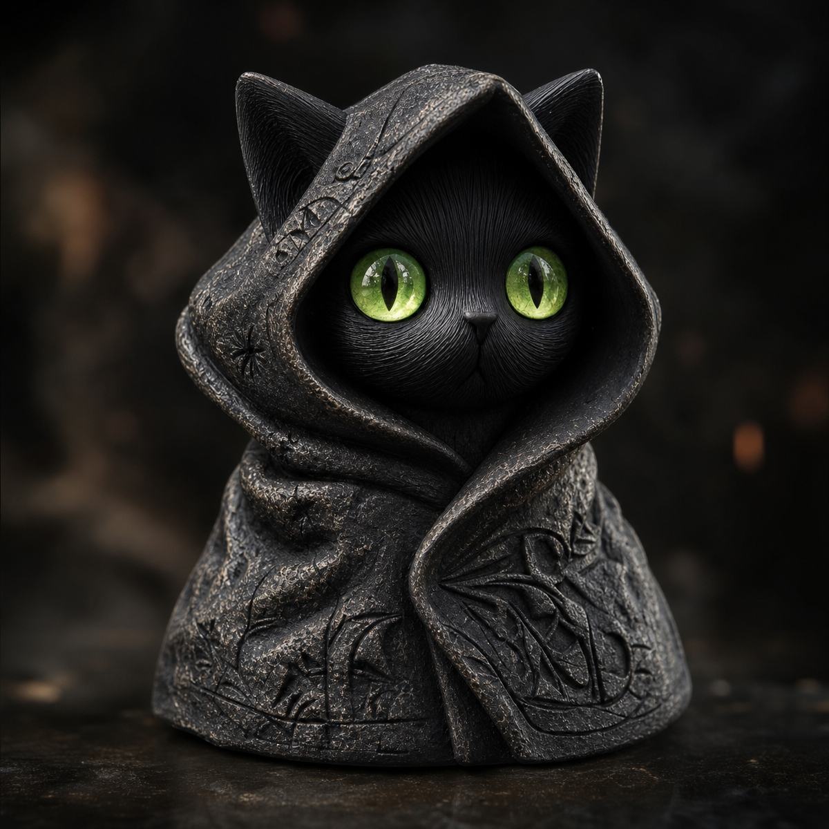 Geheimnisvolle Katzenfigur Mit Kapuze – Gothic-Statue Einer Schwarzen Katze, Fantasievolle, Hexenhafte Kätzchenskulptur Als Heimdekoration, Perfektes Geschenk Für Katzenliebhaber - meinemondlampe