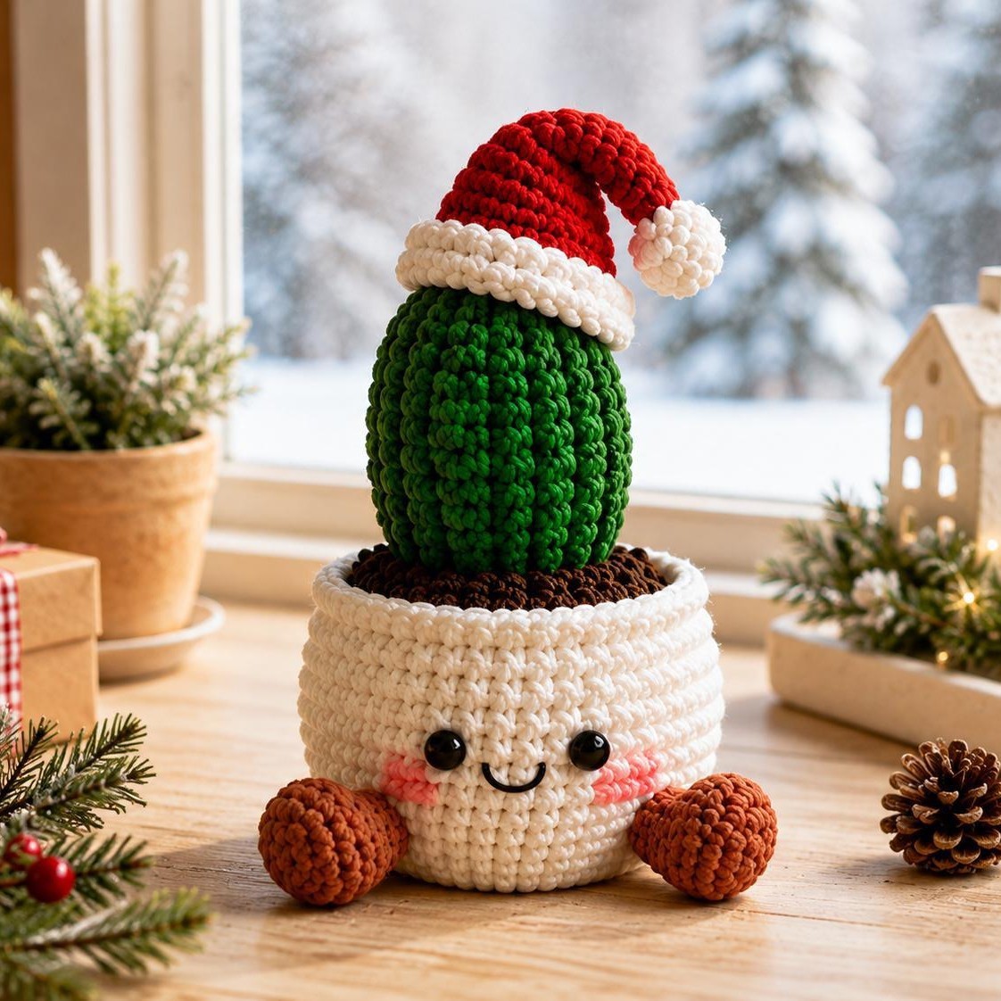 Gehäkelter Weihnachtsblumentopfüberzug – Handgefertigte Weihnachtsdekoration Für Zuhause Und Büro - meinemondlampe