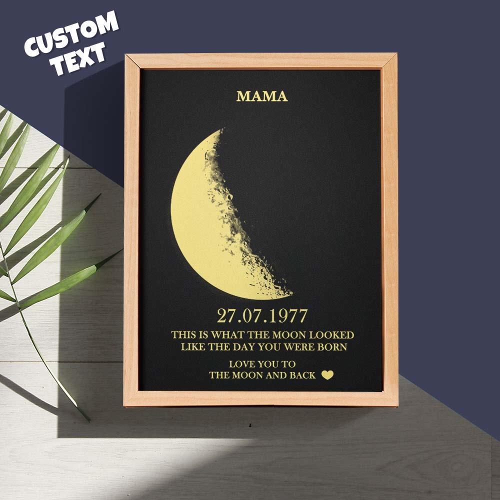 Benutzerdefinierte Mondphase Und Namen, Holzrahmen Mit Ihrem Text, Individueller Kunstrahmen Mit Geburtsdatum, Bestes Geschenk Zum Muttertag - meinemondlampe