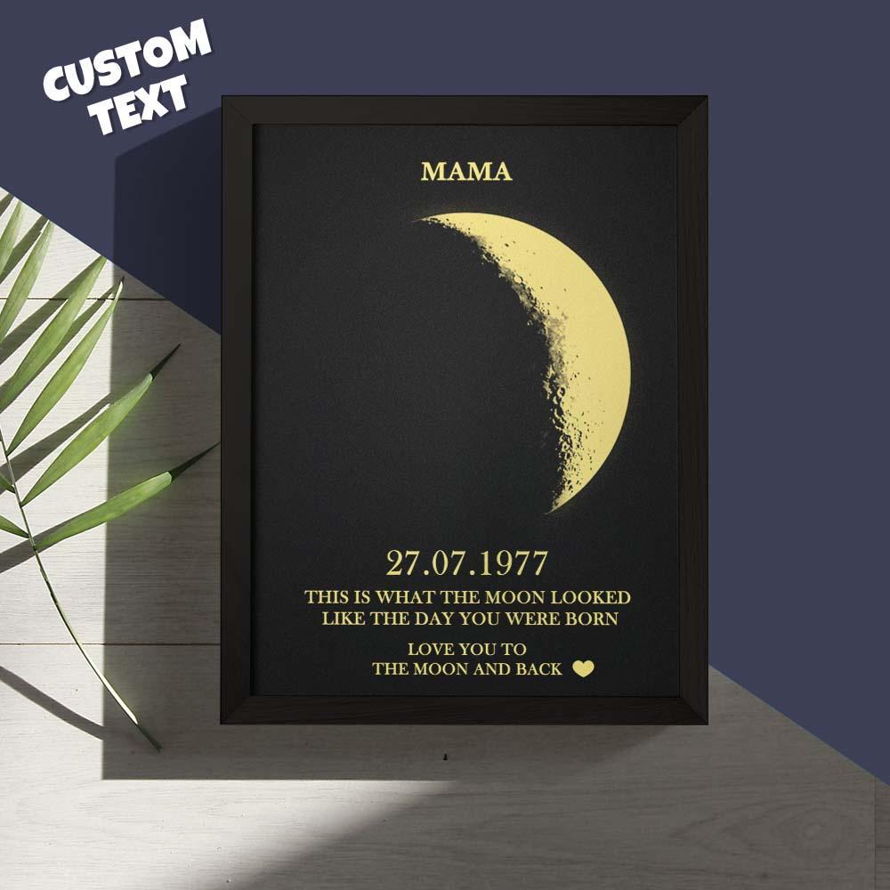Benutzerdefinierte Mondphase Und Namen, Holzrahmen Mit Ihrem Text, Individueller Kunstrahmen Mit Geburtsdatum, Bestes Geschenk Zum Muttertag - meinemondlampe