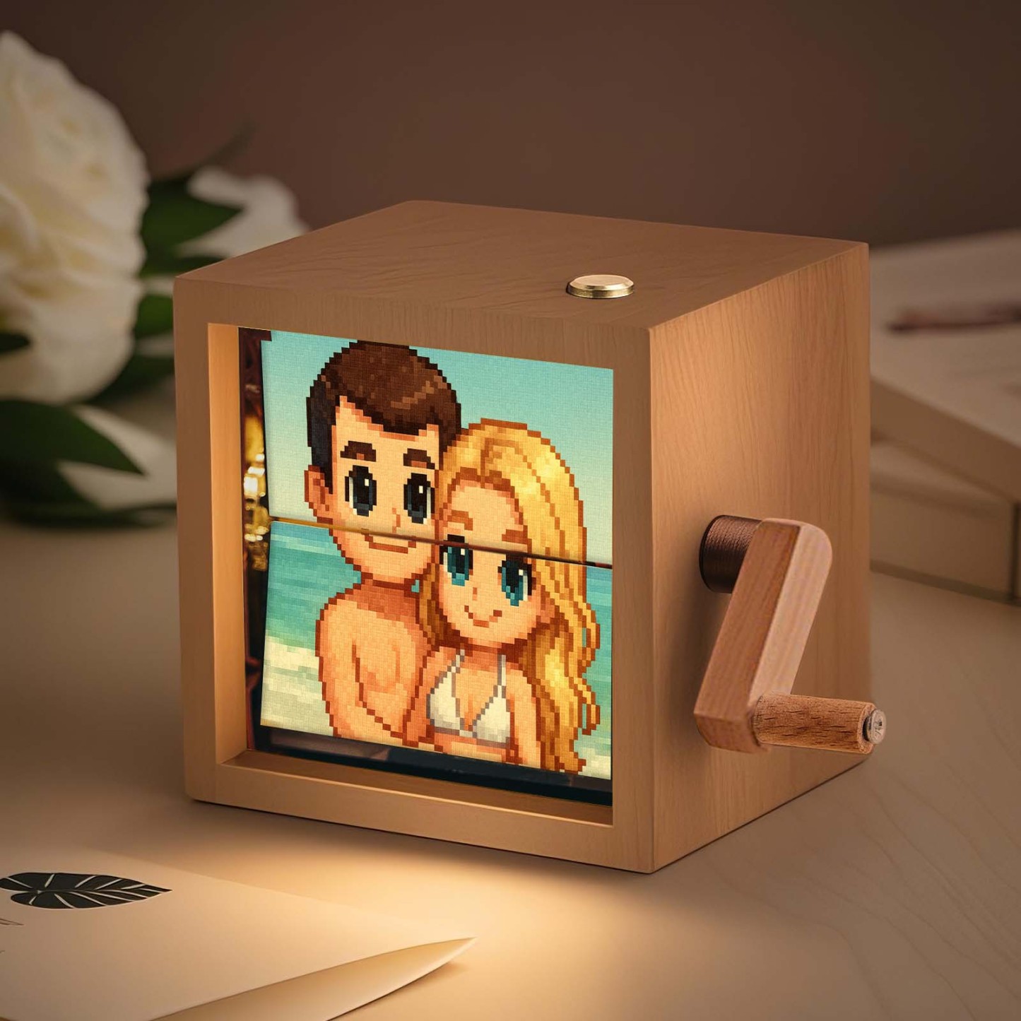Benutzerdefinierte Flipbook-box Mit Handkurbel, Mechanisches Anime-fotoalbum Mit Hellem Walnuss-baby-fotowürfelrahmen, Kreatives Geschenk - meinemondlampe