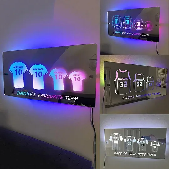 Vatertagsgeschenk Personalisiertes Sport-fußball-baseball-basketball-trikot Home Mirror Light - meinemondlampe