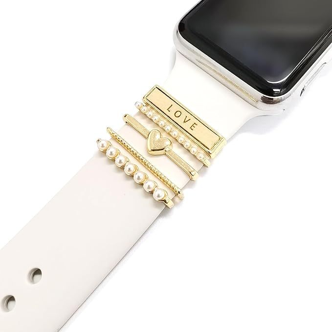 5 Stück Charms Für Apple Watch-armband, Diamant- Und Metallschmuck, Dekorativer Ring, Silikonarmband, Zubehör