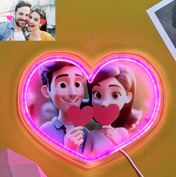 Personalisiertes Cartoon-foto-herz-neon