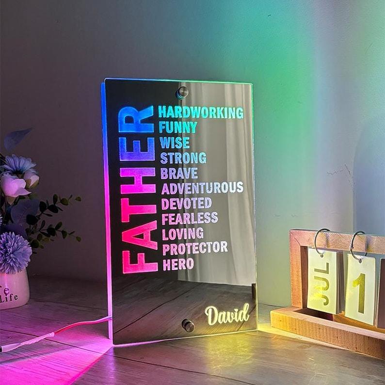 Vatertags-affirmationen Spiegel-nachtlicht Geburtstagsgeschenk Personalisierte Lichtlampe Wanddekoration Led Spiegellicht - meinemondlampe