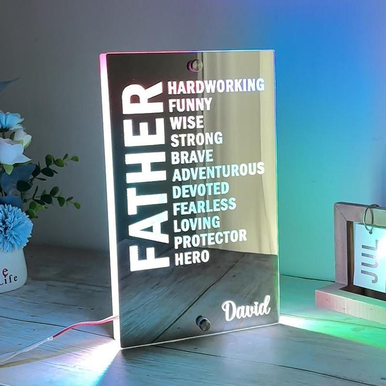 Vatertags-affirmationen Spiegel-nachtlicht Geburtstagsgeschenk Personalisierte Lichtlampe Wanddekoration Led Spiegellicht - meinemondlampe