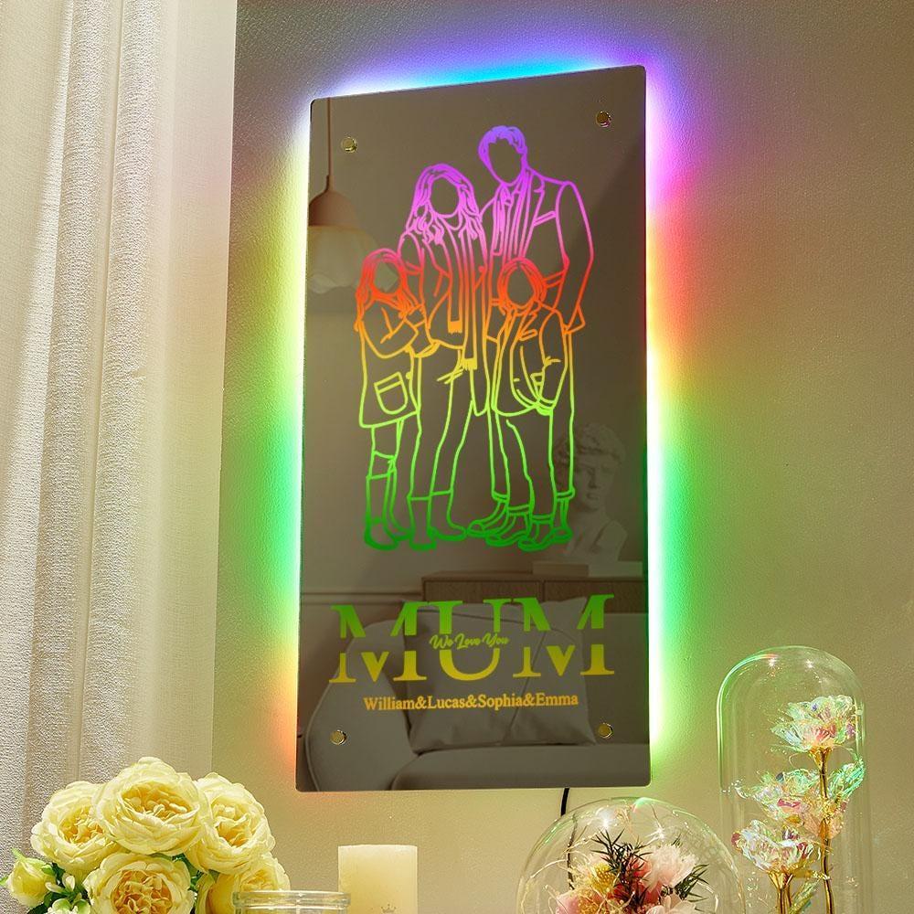 Personalisiertes Silhouette-Foto-Spiegellicht, individuelles Familien-Gedenkgeschenk für Papa, Familiengeschenk - meinemondlampe