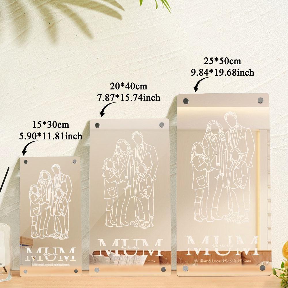 Personalisiertes Silhouette-Foto-Spiegellicht, individuelles Familien-Gedenkgeschenk für Papa, Familiengeschenk - meinemondlampe