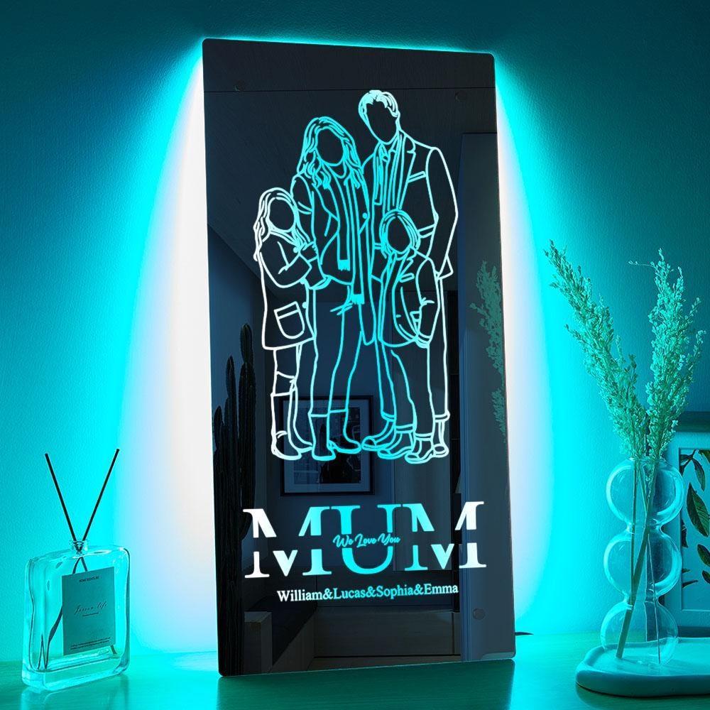 Personalisiertes Silhouette-Foto-Spiegellicht, individuelles Familien-Gedenkgeschenk für Papa, Familiengeschenk - meinemondlampe
