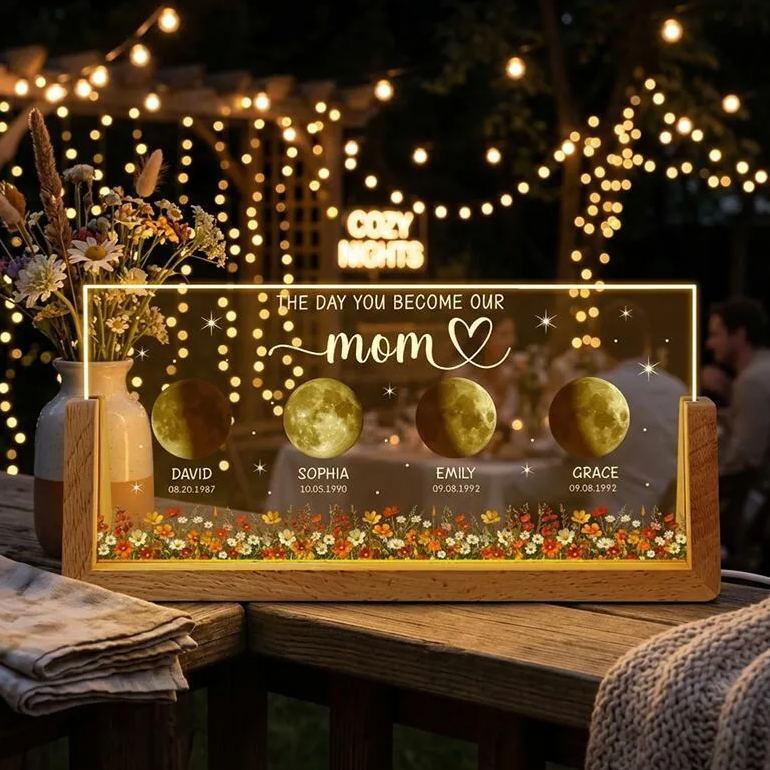 Personalisierte Mondphasen-foto-nachtlampe – Der Tag, An Dem Du Unsere Mama Wurdest – Tolles Geschenk Zum Muttertag - meinemondlampe