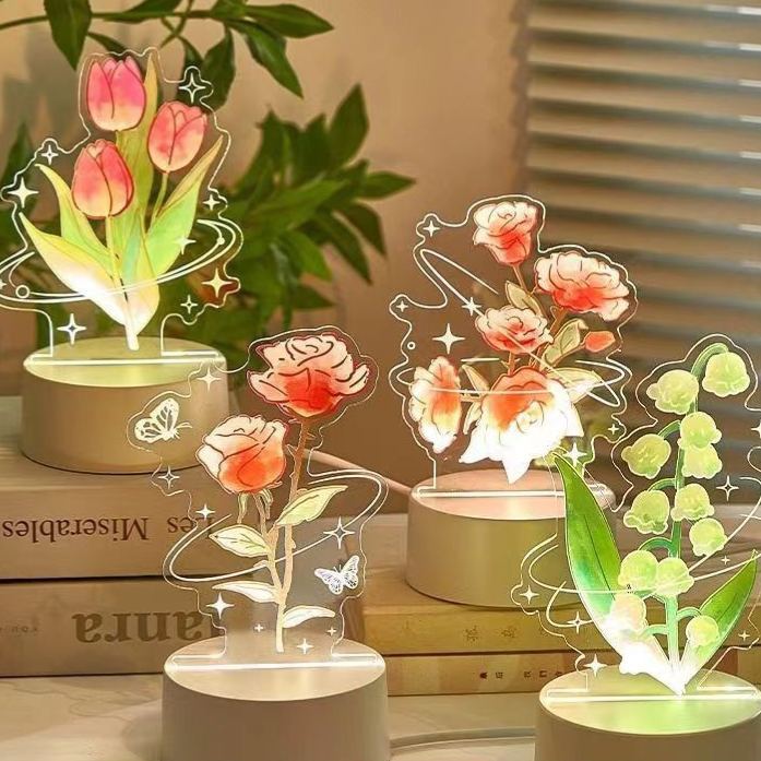 Personalisierte Led-nachtlampe Mit Ewiger Rose, Tulpe Und Maiglöckchen – Individuelle Blumenlampe Als Geschenk Zum Muttertag Für Mama - meinemondlampe