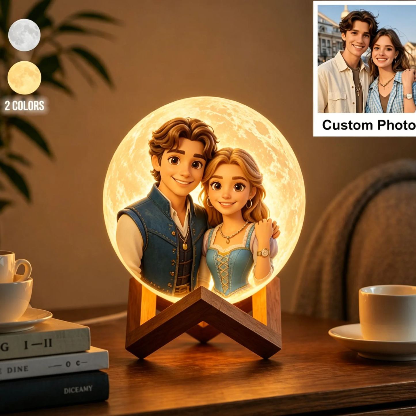 Personalisierte Mondlampe Mit Cartoon-foto, Individuell 3d-gedrucktes Luna-licht, Touch-steuerung, 2/3 Farben, Einzigartiges Jubiläumsgeschenk - meinemondlampe