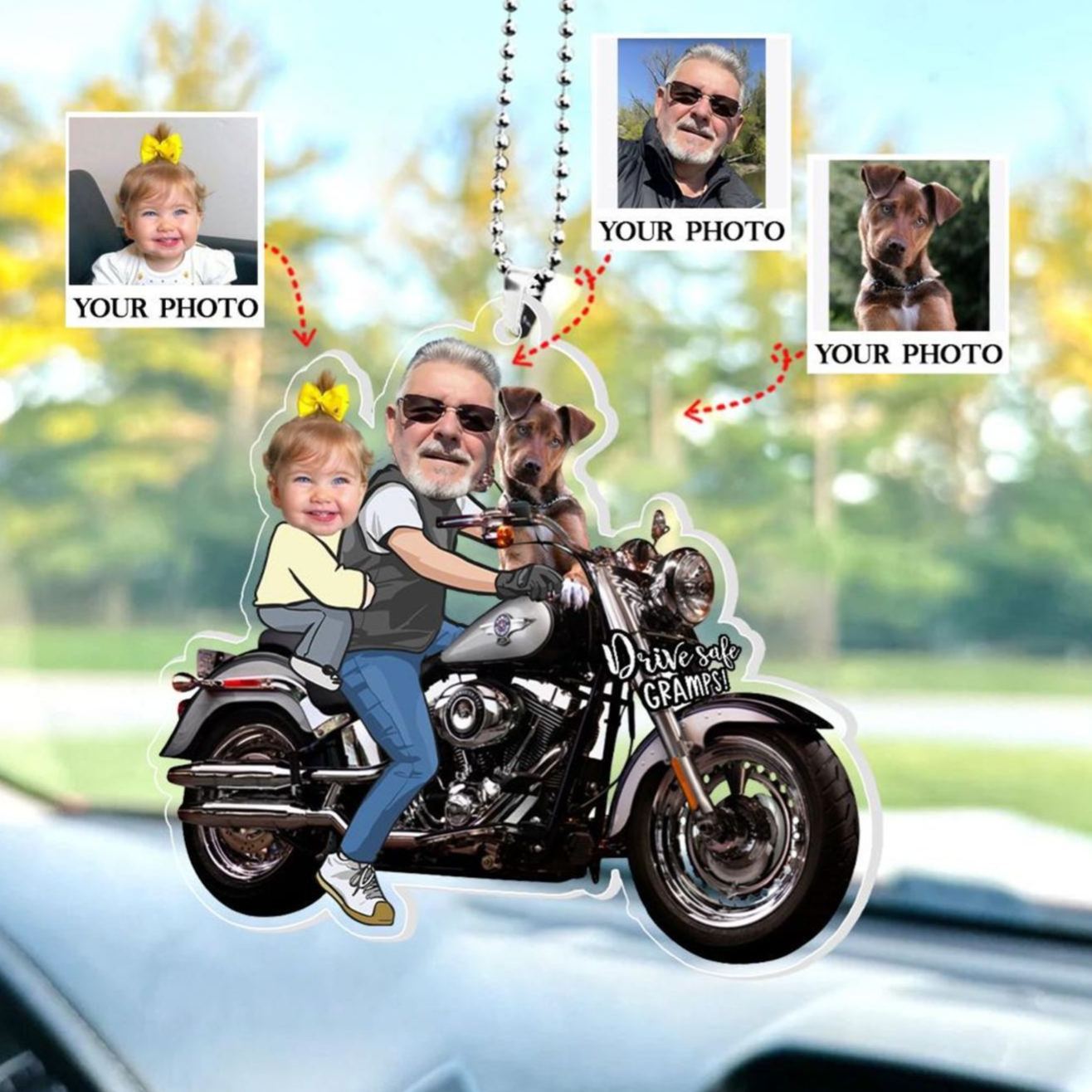Personalisiertes Foto-Opa-Auto-Ornament, personalisiertes Acryl-Papa-Vatertags-Ornament, sicher fahrendes Papa-Geschenk - meinemondlampe