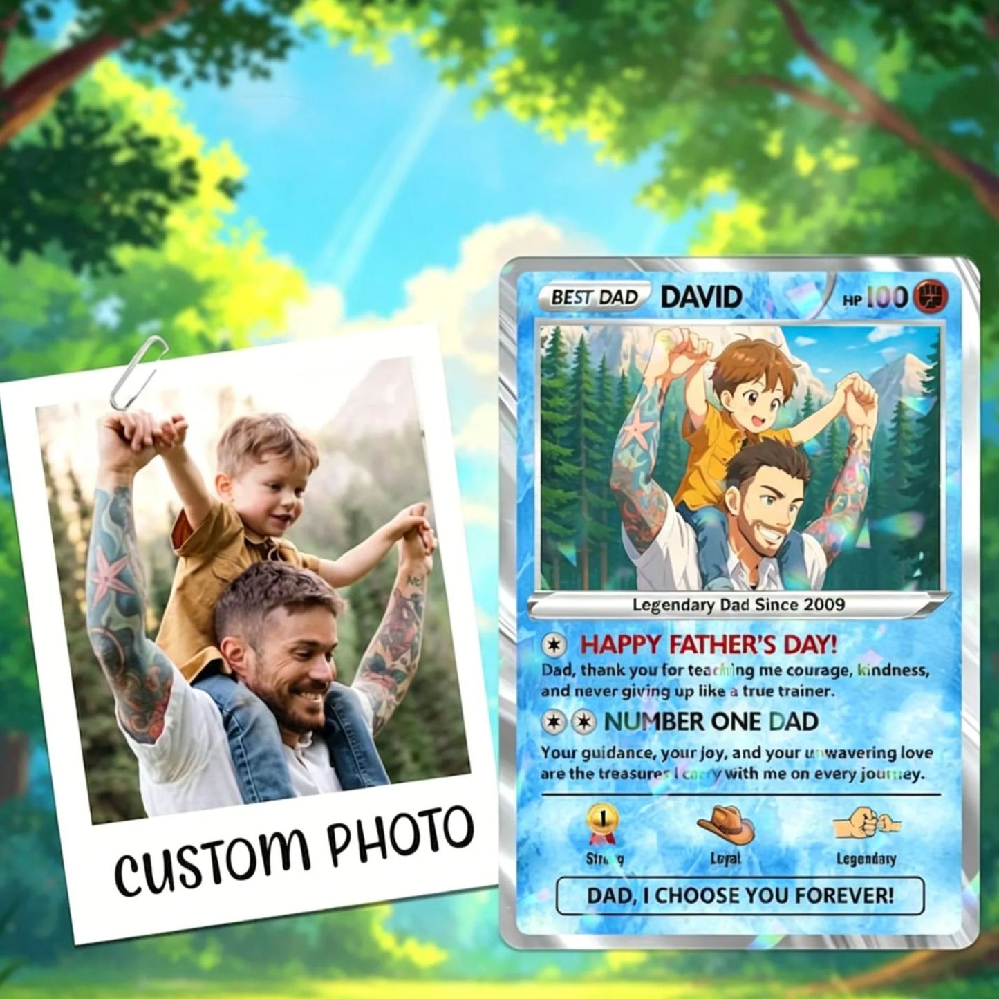 Benutzerdefinierte Vatertags-Poke-Karte, personalisierte Poke-Anime-Papa-Karte, Vatertagsgeschenk, individuelle Anime-Karte, Gamer-Papa-Geschenk, Geschenk für Ehemann - meinemondlampe