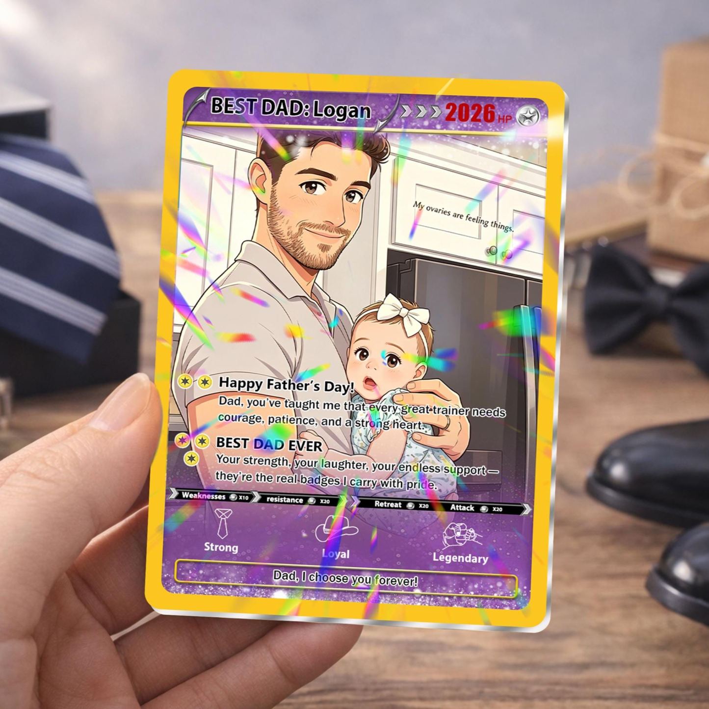 Individuelle Monster-Trainer-Sammelkarte zum Vatertag – personalisiertes Foto-Andenken, von Anime-Kreaturen inspirierte Karte, einzigartiges Geschenk für Gamer-Väter und Geek-Väter - meinemondlampe